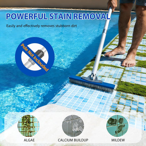 10-Inch Pool Brush Head - Combo Nylon & Stainless Steel Wire Bristles, Heavy Duty Metal Pool Brush for Extra Scrubbing