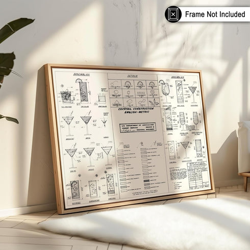 16x20 Poster Master Cocktail Construction Chart Poster - Retro Cocktail Print - Alcohol Art - Bar Cart Design