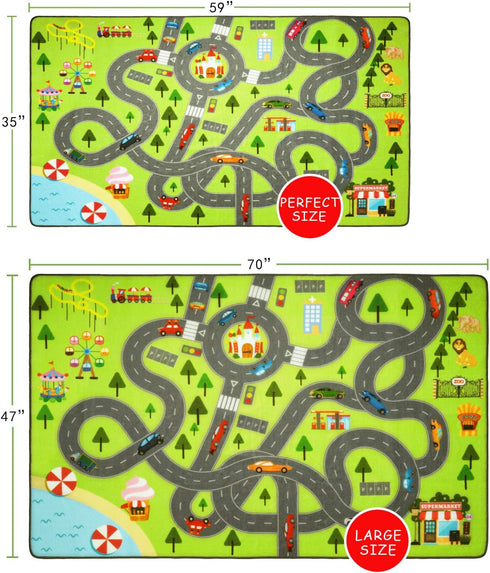 4x6 HOMORE Kids Play Mat Rug, Fun and Educational City Play Rug for Hot Wheels Track Racing, Kids Carpet Playmat Area