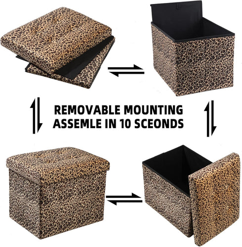 17x13x13inches ALASDO Ottoman Storage Ottoman Footrest Stool Foldable Foot Rest Footstool Bench for Living Room Leopard