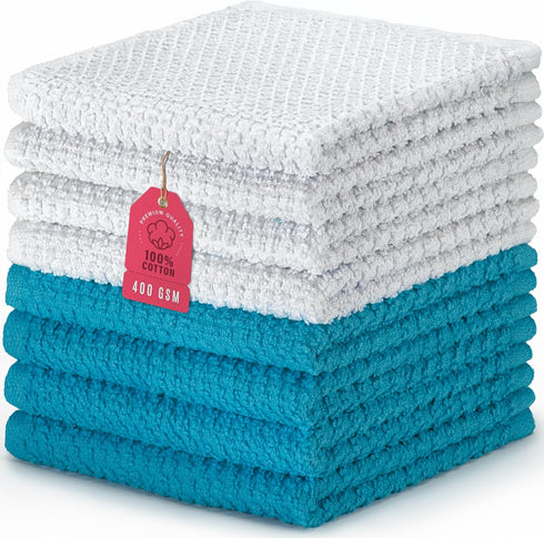 DecorRack 8 Pack 100% Cotton Face Towels, Ultra Absorbent 12 x 12