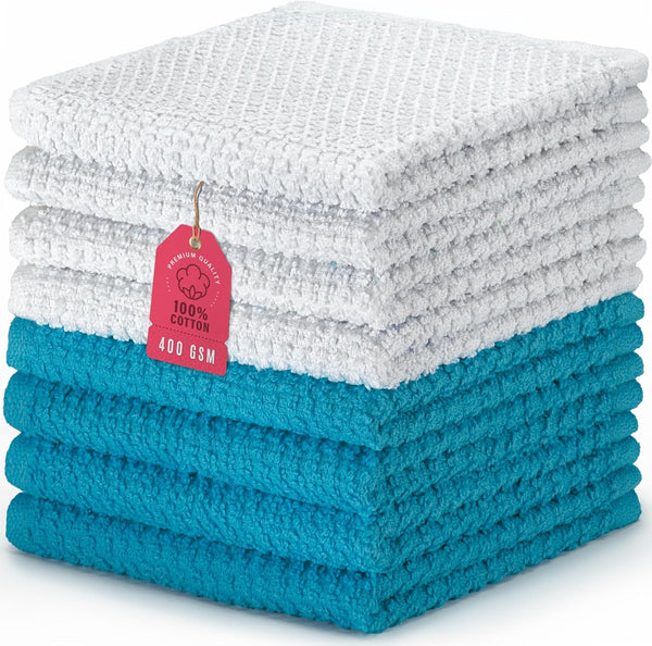 DecorRack 8 Pack 100% Cotton Face Towels, Ultra Absorbent 12 x 12