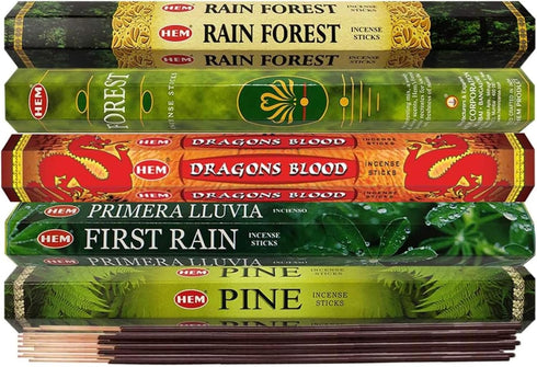Hem Incense Sticks Variety Pack #12 with 5 Forest Themed Fragrances and Incense Stick Holder Bundle