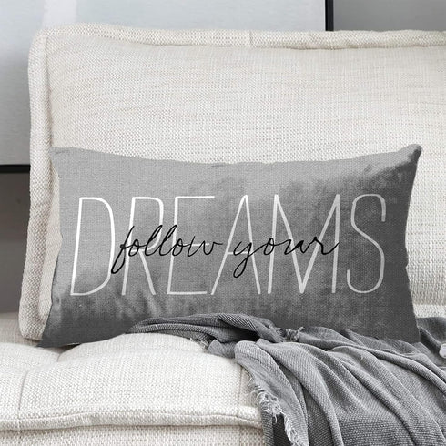 Emvency Throw Pillow Cover, Rustic Gray Follow Your Dreams Decorative Pillow Case, 20x30 Inch Queen Size Cushion
