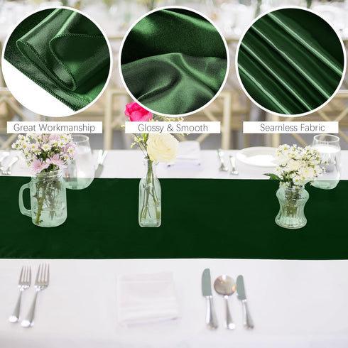 ANECO 4 Pack Forest Green Satin Table Runner 12 x 108 Inch for Wedding Banquet Party Decoration
