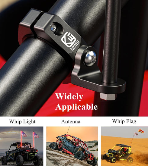 BRCOVAN 2PCS UTV Whip Light Mount, Solid Aluminum Alloy Off-Road LED Light Bar Mounting Bracket, 360° Adjustable