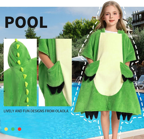3-12 OLAOLA Dinosaur Hooded Kids Beach Towels for Years Boys Girls, Soft Absorbent Kids Hooded Bath Towel Wrap, Toddler