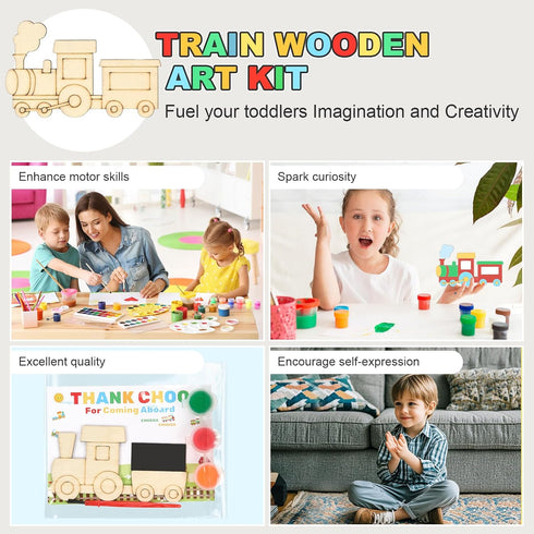 24 Set Train Party Favors, Train Birthday Party Supplies, Wood Trains Painting Crafts Kits, Magnets with Card