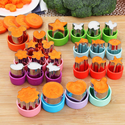 24pcs Vegetable Cutter Shapes Set, Mini Cookie Cutters, Fruit Cookie Pastry Stamps Mold with 30pcs Food Picks and Forks