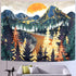 SENYYI Mountain Tapestry Wall Hanging, 59.1 x 59.1 inches, Forest Trees Art Tapestry, Sunset Landscape Home Decor