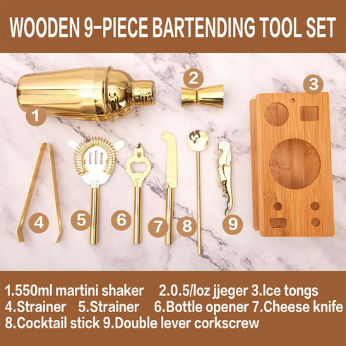 9Pcs-Cocktail Set Set 9Pcs) JNWINOG Shaker Bartending Kit Cocktail Bar Cocktail Mix Drink Making Kit Professional Bar