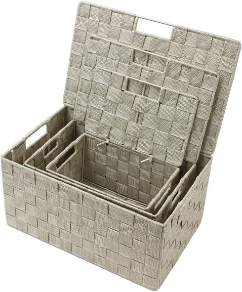 Sorbus Storage Basket with Lid, Mesh Hand-Woven Decorative Storage Boxes, Wicker Basket Organizers (Variety Pack)