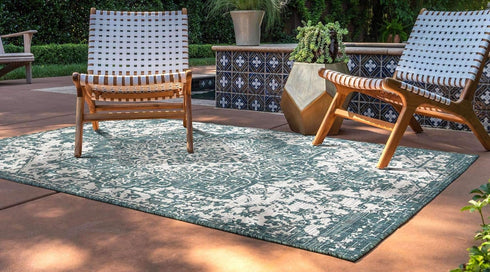 Unique Loom Outdoor Collection Area Rug - Dubai (2' x 3' 1' Rectangle, Teal/ Ivory) by Unique Loom