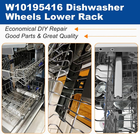 UPGRADED W10195416 Dishwasher Wheels Lower Rack (4 Pack) for Whirlpool Maytag Kenmore Kitchenaid