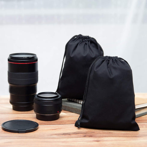 DR Black Cotton Drawstring Bags with Double String - 6 x 8 inch, 12 Pack for Pantry Gifts