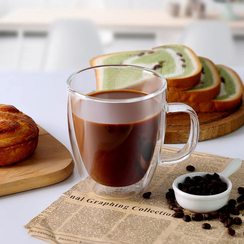 17oz,Double Beverages,Set 4 CNGLASS Large Glass Coffee Mugs Walled Insulated Clear Coffee Cups with Handle,Clear