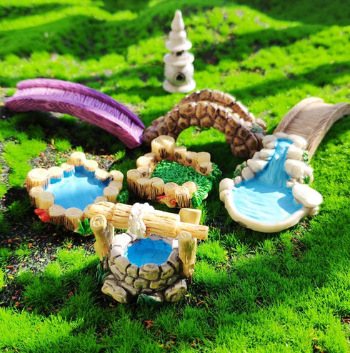 Woodpile Pool Miniature Fairy Garden Accessories, Miniature Pond Lawn Garden Ornament Figurines, Micro Landscape
