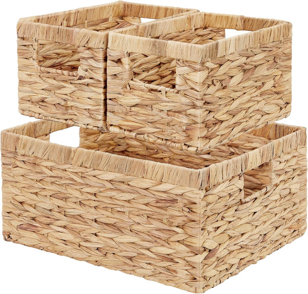 Vagusicc Set of 3 Wicker Baskets, Hand-woven Storage Bins with Handles for Organizing, Small Toilet Paper Storage