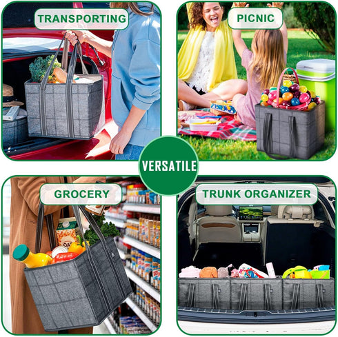 VENO 3 Pack 6 Reusable Grocery Bags, Shopping Bags for groceries, Utility Tote with Handles and Hard Bottom, Foldable