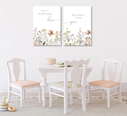 2 Pcs Wildflower Nursery Canvas Wall Art Flower Botanical Sentence Poster Painting Picture Wall Decor Boho Girl