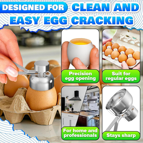 Egg Cracker Tool for Raw Eggs - Egg Shell Opener for Hard Boiled Eggs with Durable Stainless Steel Construction