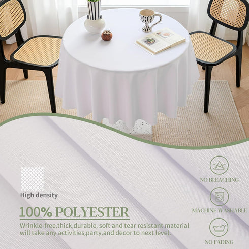 60 Inch Max50 Inch BYDOLL Table Cloth Round Tablecloth Fits Diameter Top,White Washable Outdoor Winkle and Stain