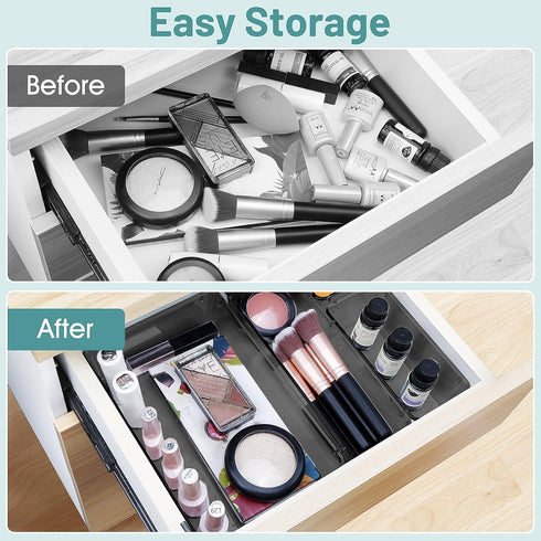 WOWBOX 6 PCS Clear Plastic Drawer Organizer Set, Desk Drawer Divider Organizers for Makeup, Jewelry, Gadgets, Black