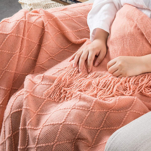Homiest Cozy (50" 60", Decorative Knitted Throw Blanket with Fringe Soft & Tassel Blanket for Couch Sofa Bed x Coral)