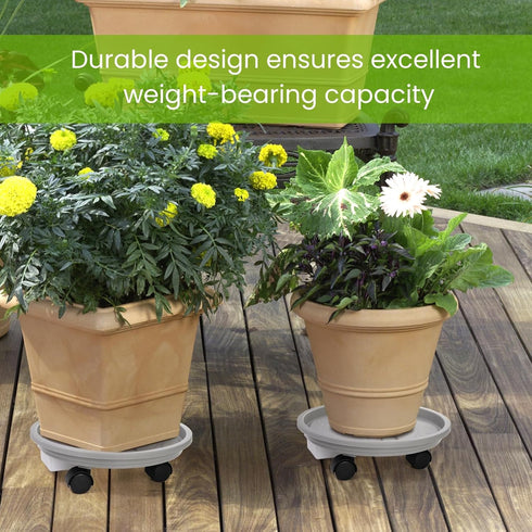 3 Pack 12 Inch Plant Caddy with Wheels, Heavy Duty Planter Pallet with Drainage Tray, Round Planter Pot Stand Dolly