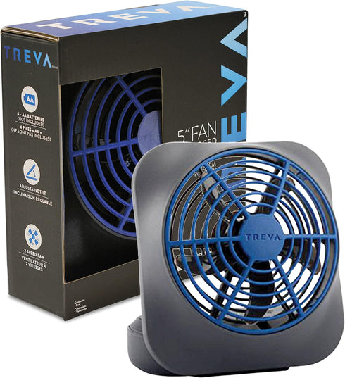 O2COOL Treva 5 Inch Battery Powered Fan Portable Desk Fan 2 Cooling Speeds with Compact Folding & Tilt Design Small Fan Cubicle Accessories Mini Fan Portable (Dark Blue) by O2COOL