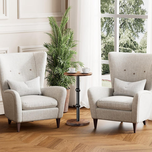 Drink Table, Small Round Side Table for Small Spaces, Modern Accent Round End Tables with Metal Leg, Thickened Wood