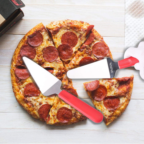 Professional Stainless Steel Pie Spatula Server, 2-Pack Red Cake Cutter & Pizza Dessert Serving Knife Set