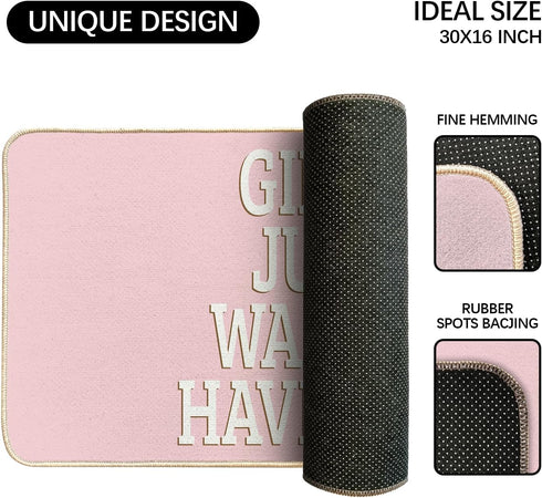 Pink Welcome Mat Bath Mats for Teen Girls, Front Door Mat for Home Kitchen Bathroom, 30 x 16 Inch