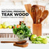 Wooden Cooking Utensils Set - Natural Teak Kitchen Utensil Set with Spoon Rest & Holder, 9 Piece