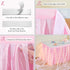 14FT Pink Tulle Table Skirt for Rectangle or Round Tables Ruffle Tulle Tutu Cloth Desk Table Skirt with LED Lights