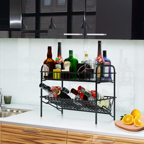 HengLiSam Spice Rack Organizer for Countertop, Heavy Duty Full Solid Metal Kitchen Shelves, 2 Tier Freestanding Holder