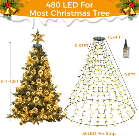 480LED 9.8FT 16 8 Dimmable litogo Christmas Tree Lights, x Lines Fairy Xmas Lights with Remote Modes, Timer Waterproof