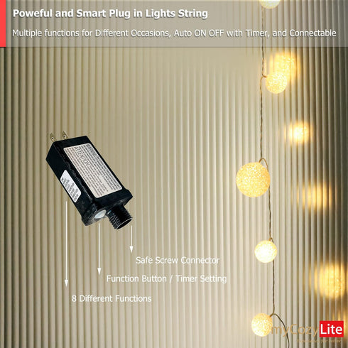 myCozyLite 20 Connectable,10ft LED Globe String Lights Plug in Blinking Lights Warm White Lights Balls with Timer