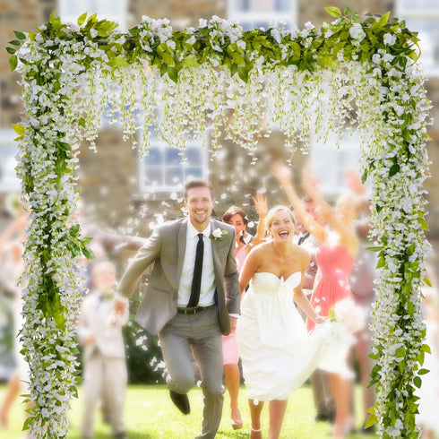Lvydec Wisteria Artificial Flowers Garland, 4Pcs Total 28.8ft White Silk Hanging Flower for Home Garden