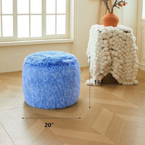 XeGe Fluffy Faux Fur Inflatable Pouf Ottoman, Soft Shaggy Fuzzy Foot Stool, Plush Furry Foot Rest Floor Pouf Anti-Slip