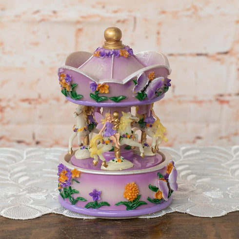 Elanze Designs Purple Floral Fairy Musical Carousel, 6 inch Rotating Figurine Plays Carousel Waltz Tune