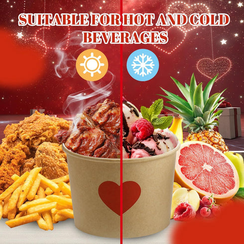 Hsei 60 16oz Pcs Valentine's Day Disposable Soup Bowls Heart Ice Cream Cups Snack Paper Bowls Dessert Sundae Yogurt