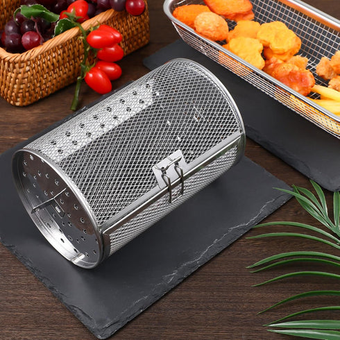 360 Degree Heating Air Fryer Oven Basket, Stainless Steel Rotisserie Cages for Baking Nuts, Coffee Beans, BBQ Roaster