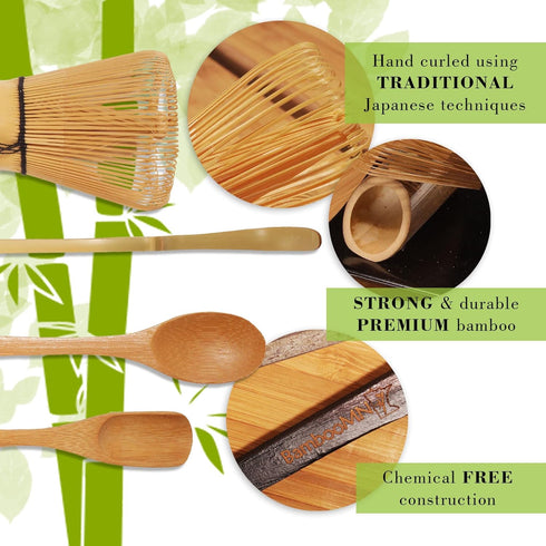 BambooMN Japanese Matcha Whisk Chasen - Traditional Handcurled 100 Tate Utensil - Natural Golden Brown - 1 Piece