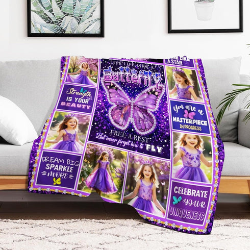 Custom Butterfly Blanket with Name for Kids Girls, Personalized Baby Receiving Blankets Customized Blanket for Infant