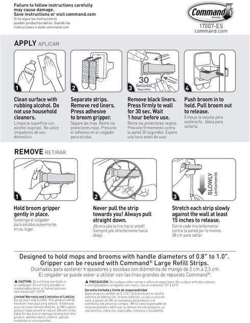 Command 2 4 Closet, 4 lb Broom Grippers, Hangers and Strips, Damage-Free Mop and Broom Holder Wall Mount, Household