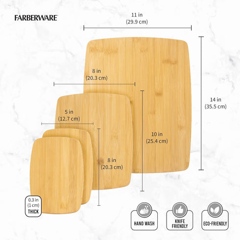 Farberware 4-Piece Reversible Bamboo Cutting and Charcuterie Board Set, Assorted Sizes