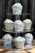 Set of 24 Gold and White Cupcake Wrappers - Reversible Cup Cake Holder Wraps with Dots, Chevrons for Parties