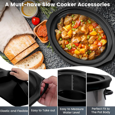 Slow Cooker Liners for 7-8 QT, Maywe Tanso Reusable & Leakproof Silicone Liner for Crock Pot, Dishwasher Safe
