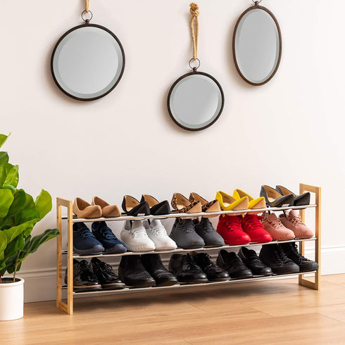 3-Tier 15 25" 46" Closet, IRIS USA Shoe Rack, Up to Pairs, - L Extendable Shoe Shelf, for Entryway Mudroom, Extendable